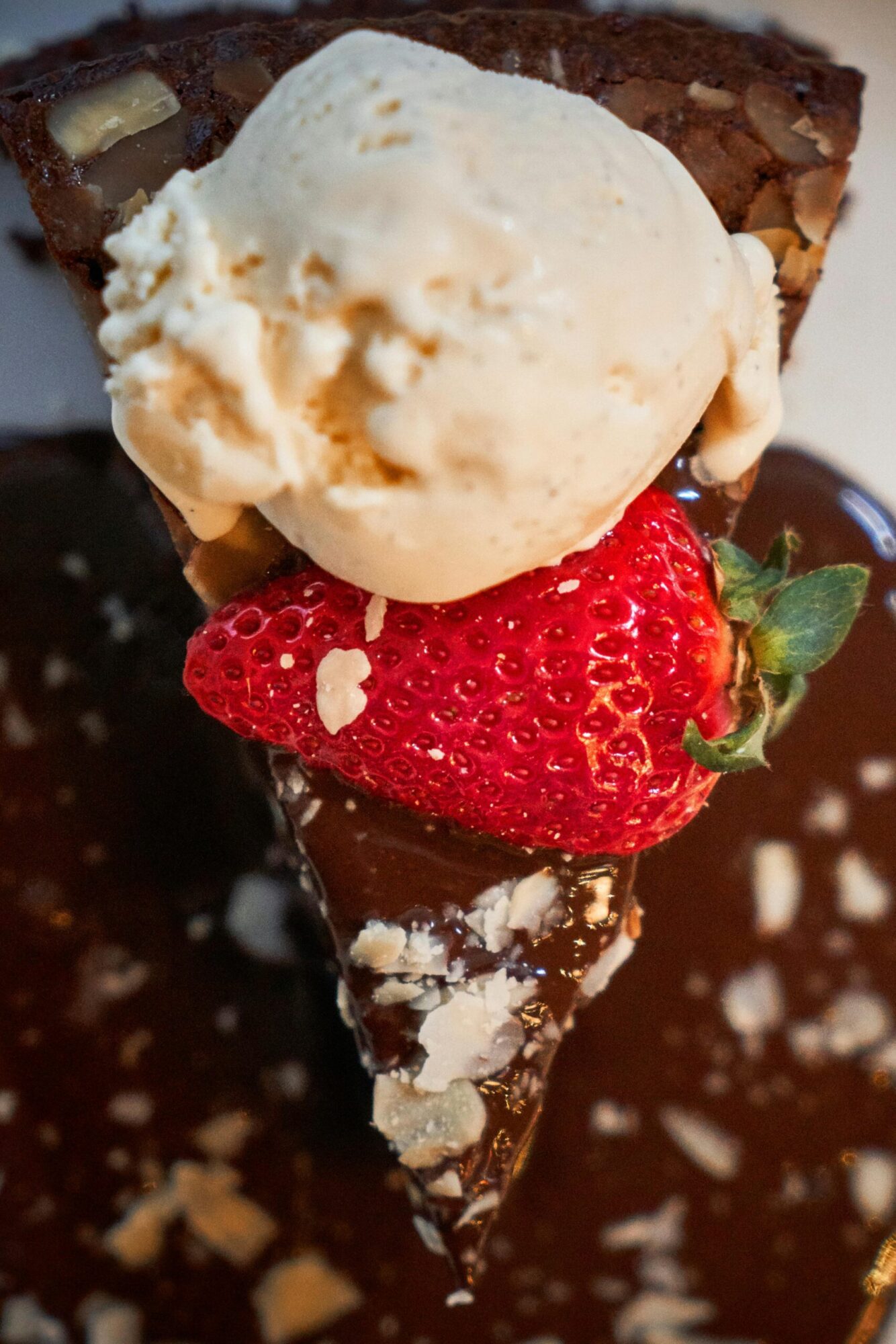 Chocolate cake with strawberry and ice cream